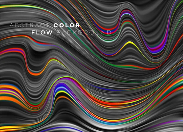 Modern renkli akış posteri. Siyah arkaplanda dalga sıvısı şekli. Tasarım projen için sanat tasarımı. Vektör illüstrasyonu — Stok Vektör