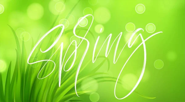 Весенний зеленый травяной фон с почерком. Векторная иллюстрация — стоковый вектор