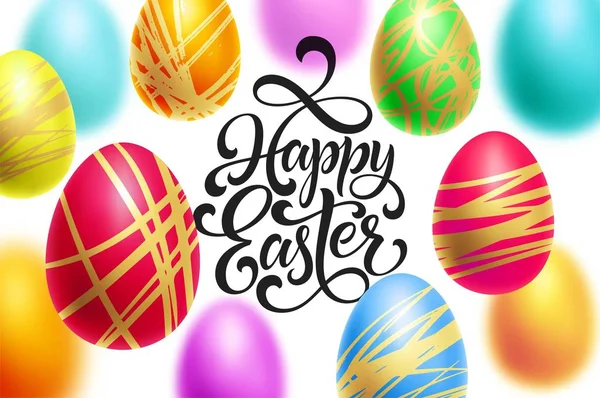 Šťastné Velikonoce pozadí šablony s nápisem s obarvenými vejci. Vektorové ilustrace — Stockový vektor