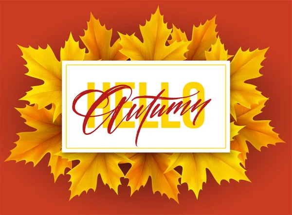 Autumn poster with lettering and yellow autumn maple leaves. Vector illustration — Stock Vector