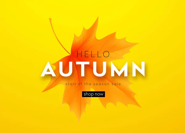 Cartaz de outono com letras e folhas amarelas de bordo de outono. Ilustração vetorial — Vetor de Stock