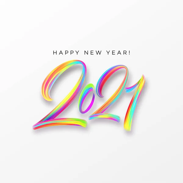 Pincelada colorida caligrafía de letras de pintura de 2021 Feliz Año Nuevo fondo. Ilustración vectorial — Vector de stock