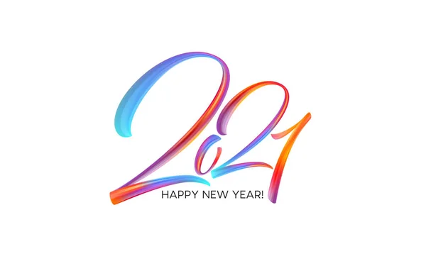 Kolorowe pismo pędzlem kaligrafii farby 2021 Szczęśliwego Nowego Roku tle. Ilustracja wektora — Wektor stockowy