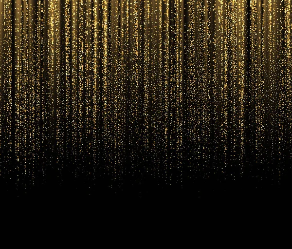 Düşen altın parıltılı parıltılı siyah arkaplan. Dekorasyon şenliği tasarımı için arka plan. Vektör illüstrasyonu — Stok Vektör