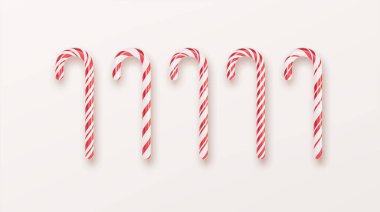 Gerçekçi Xmas şeker kamışları beyaz arka planda izole edilmiş. Vektör illüstrasyonu