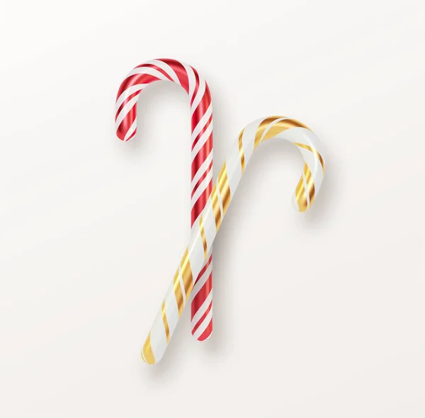 Realistico set di bastoncini di zucchero natalizio isolato su sfondo bianco. Illustrazione vettoriale — Vettoriale Stock