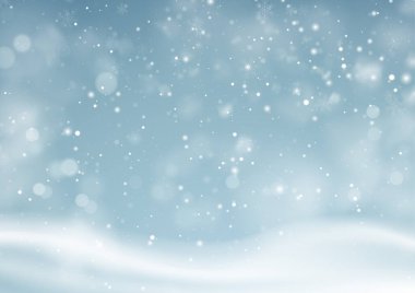 Noel kışı karlı manzarası. Kar tozu arka planı. Vektör illüstrasyonu