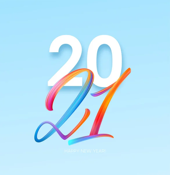 Pincelada colorida caligrafía de letras de pintura de 2021 Feliz Año Nuevo fondo. Ilustración vectorial — Vector de stock