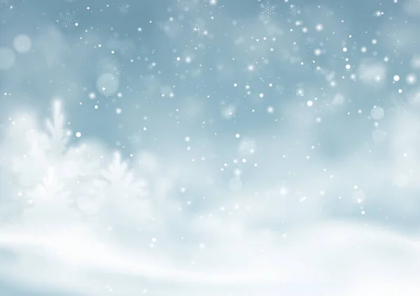 Kerst winter besneeuwde landschap achtergrond. Winter sneeuw stof achtergrond. Vectorillustratie — Stockvector