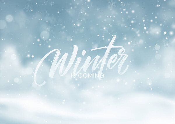 Christmas winter snowy landscape background. Winter snow dust background. Vector illustration