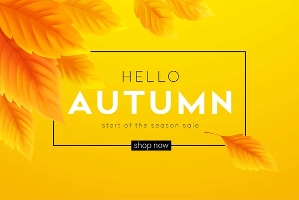 Привіт Осінній продаж фону з реалістичним жовтим осіннім листям. Векторні ілюстрації — стоковий вектор