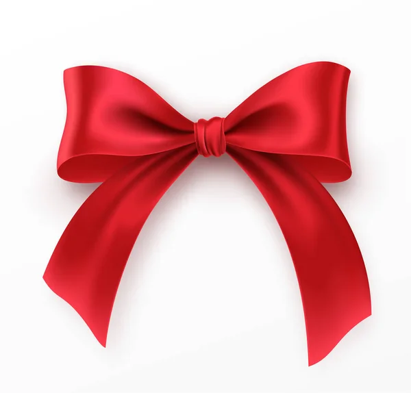 Red Bow en Ribbon op witte achtergrond. Realistische rode strik voor decoratie ontwerp Vakantiehuis, rand. Vectorillustratie — Stockvector