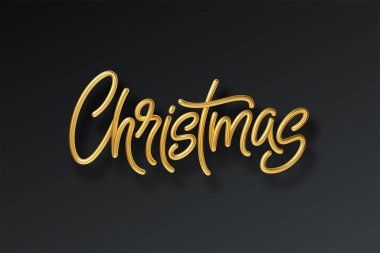 Altın renkli, gerçekçi 3D yazıtlar. Siyah arka planda izole edilmiş mutlu Noeller. Vektör illüstrasyonu