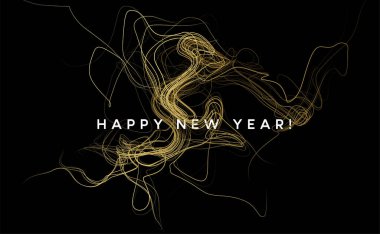 Soyut parlak altın dalga tasarım elementi koyu arkaplanda parıltı etkisi yaratıyor. Vektör illüstrasyonu