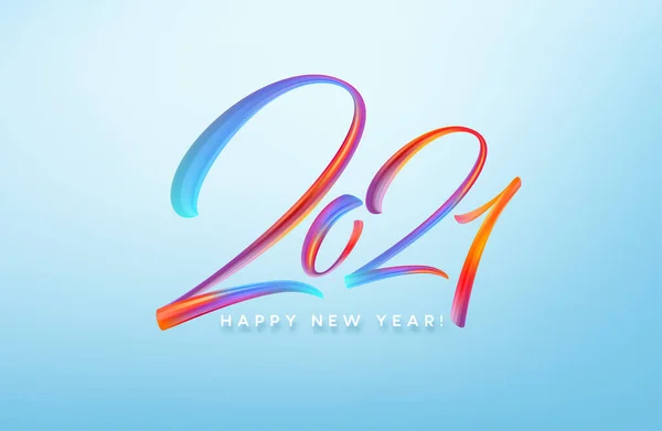 Pincelada colorida caligrafía de letras de pintura de 2021 Feliz Año Nuevo fondo. Ilustración vectorial — Vector de stock