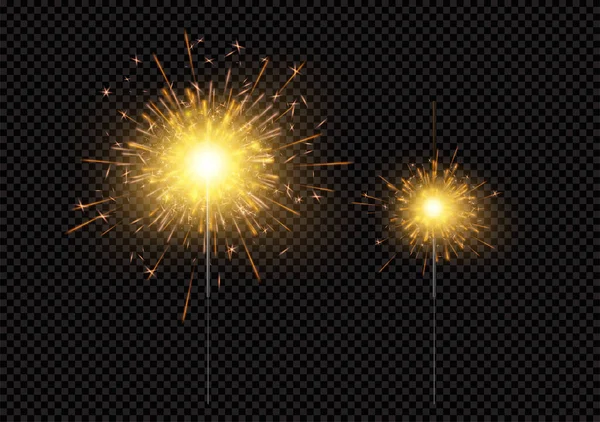 Feu lumineux brillant scintillant du Bengale feux d'artifice isolés sur fond noir. Illustration vectorielle — Image vectorielle