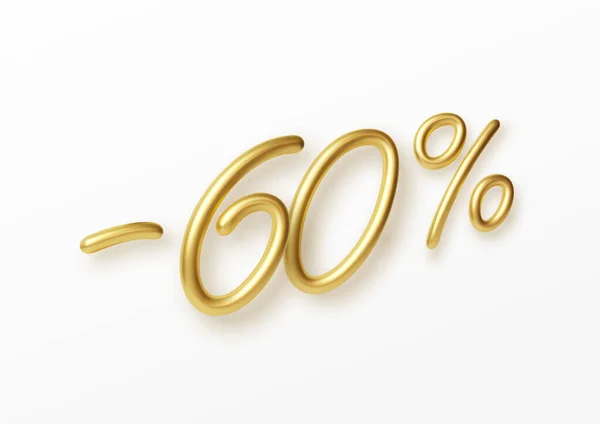 Realistic golden text 60 percent discount number. Vector illustration — Stock Vector