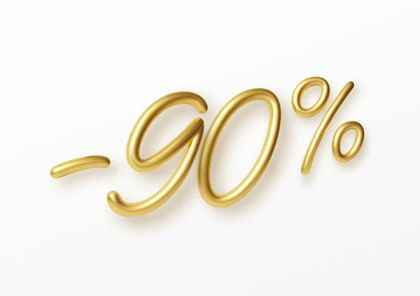 Realistico testo d'oro 90 per cento di sconto numero. Illustrazione vettoriale — Vettoriale Stock