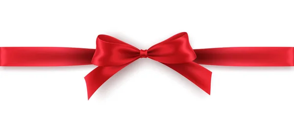 白い背景に赤い弓とリボン。装飾デザインのための現実的な赤い弓休日のフレーム、境界線。ベクターイラスト — ストックベクタ