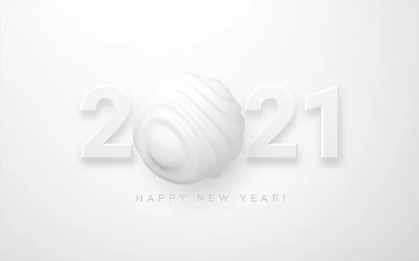 2021 Happy New Year. Number 2021 3d realistic lettering with abstract wavy flow sphere shape modern trend background. Vector illustration — Stock Vector