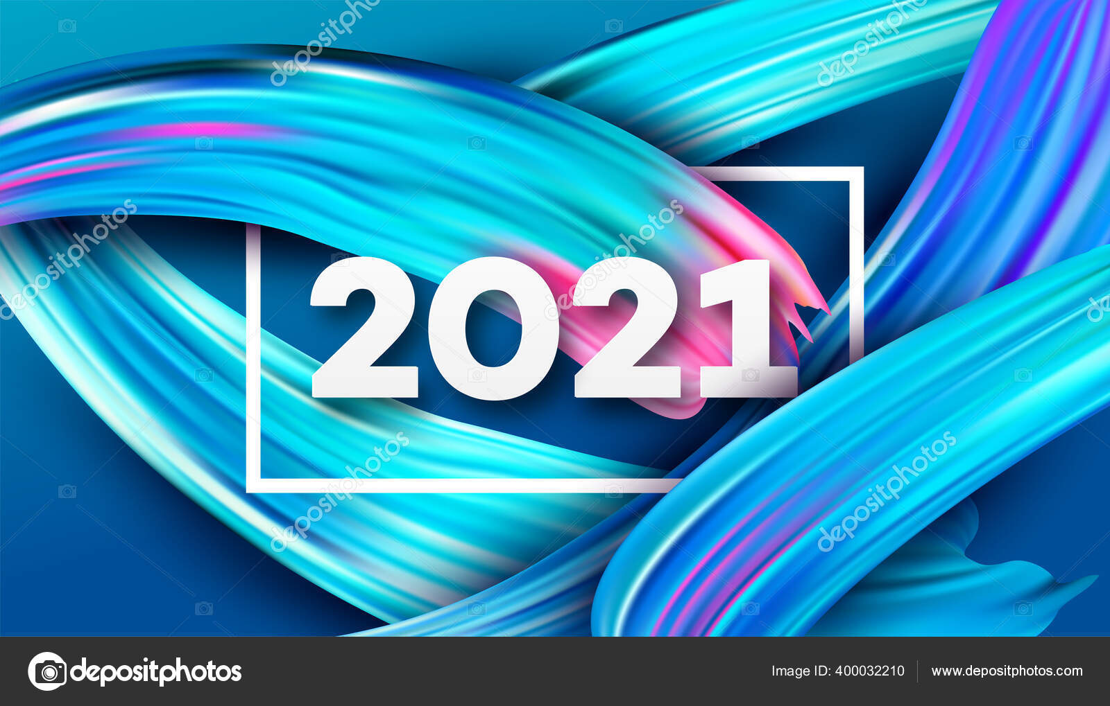 21年のカラフルな筆塗りレタリング書道幸せな新年の背景 カラーフローの背景 ベクターイラスト ストックベクター C Vik Y