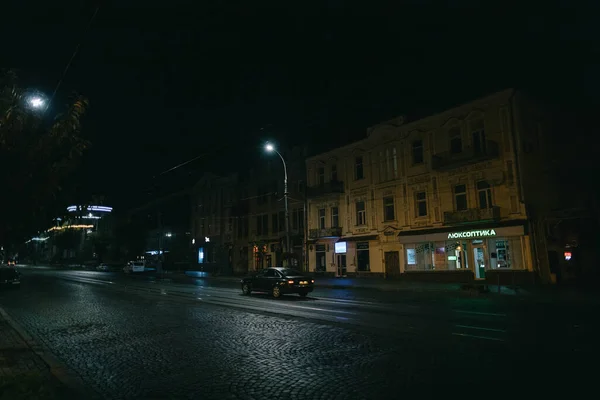 Miasto nocny ukraiński vinnytsia z samochodu — Zdjęcie stockowe