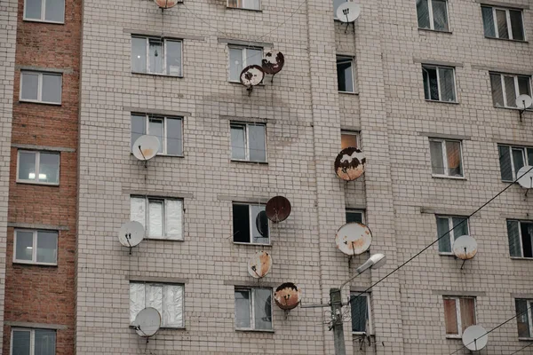 Soviético Gris Miedo Mal Construida Casa Guerra Fría Abandonada Con —  Fotos de Stock