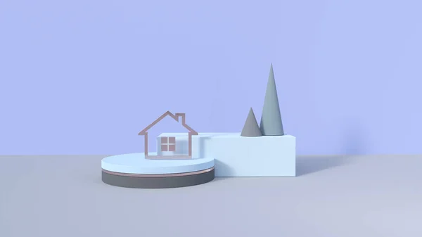 Rendering Realistiche Primitive Geometriche Oggetti Moderni Colori Tendenza Una Casa — Foto Stock