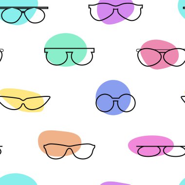 Soyut kesintisiz çizgi sanat vektör deseni ile gözlük ve şeffaf bir arka plan üzerinde renkli lekeler. Sorunsuz vektör renk örneği dahil.