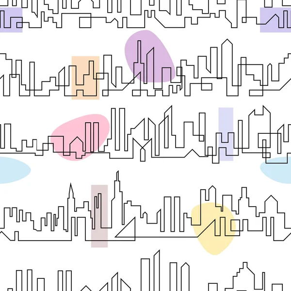 Абстрактный Векторный Рисунок Линии Зданиями Цветовыми Пятнами Прозрачном Фоне Бесшовные — стоковый вектор