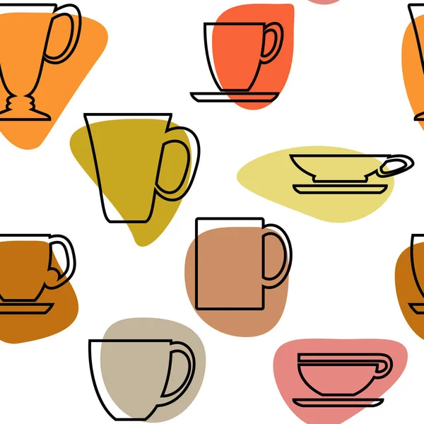 Абстрактный Векторный Рисунок Чашками Кофе Чая Цветными Пятнами Прозрачном Фоне — стоковый вектор