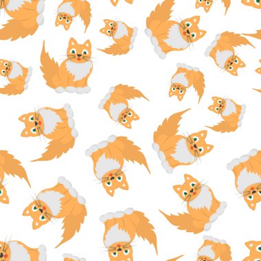 Komik kedi Dikişsiz desen beyaz arka plan vektör çizim üzerinde