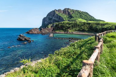 Plaj boyunca yanardağ krater Ilchulbong d, Seongsan, Jeju Adası, Güney Kore