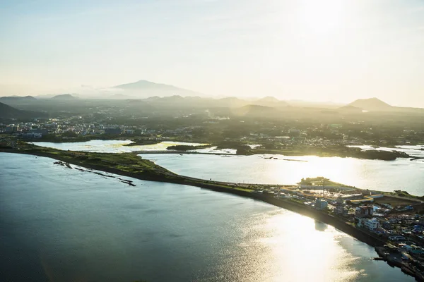 Sunset view to Hallasan peak from Ilchulbong peak to Seongsan, Jeju Island, South Korea