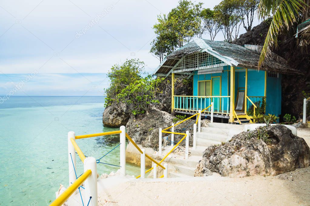 Small turquoise Bungalow at the ocean of Siquijor, Philippines, Asia