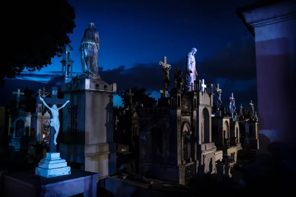 새벽에 Cementerio 일반 메리다, 멕시코에서 동안 블루 lightened 삭제 표시에 Jejus 동상 — 스톡 사진