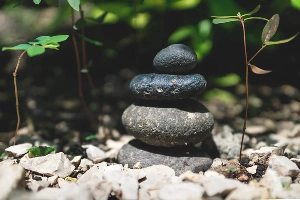 Zen stone tower in a natural garden