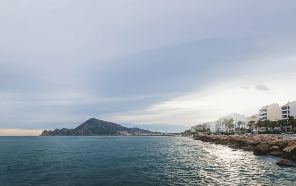 Atardecer Largo Del Paseo Marítimo Altea Con Vistas Montaña Océano — Foto de Stock