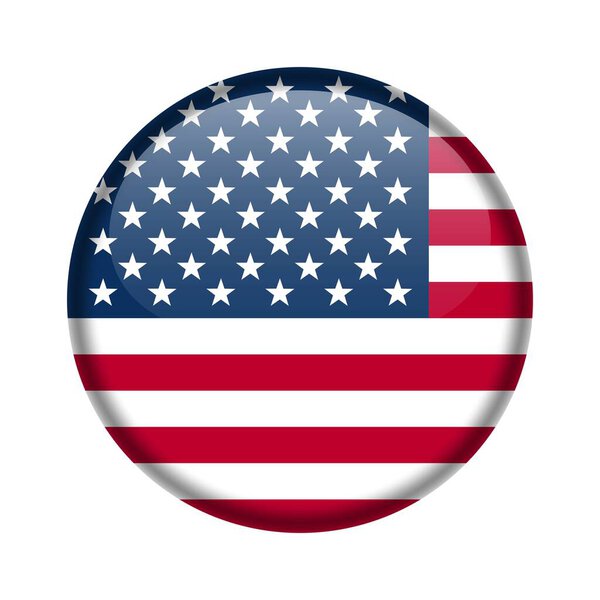Глянцевая круглая векторная икона Государственного флага США со звездами и полосами.