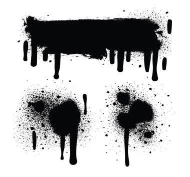 Sprey Boyası Soyut Vektör Elementleri Beyaz Arkaplanda izole edildi. Çizgiler ve Damlalar hazır. Sokak tarzı. Grunge grafik elementleri. Kirli dokuma afişleri. Mürekkep sıçramış. Vektör illüstrasyonları.