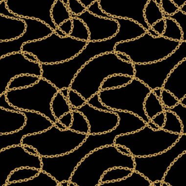 Dikişsiz desen kumaş tasarımı için altın zincir ile. Barok illüstrasyon. 