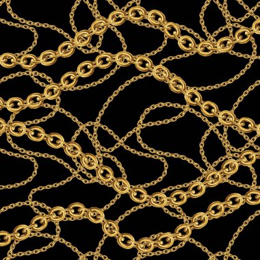 Dikişsiz desen kumaş tasarımı için altın zincir ile. Barok illüstrasyon. 