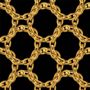 Dikişsiz desen kumaş tasarımı için altın zincir ile. Barok illüstrasyon. 