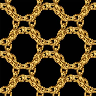 Dikişsiz desen kumaş tasarımı için altın zincir ile. Barok illüstrasyon. 