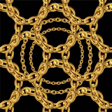 Dikişsiz desen kumaş tasarımı için altın zincir ile. Barok illüstrasyon. 