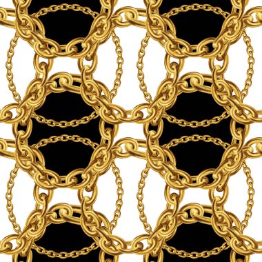 Dikişsiz desen kumaş tasarımı için altın zincir ile. Barok illüstrasyon. 