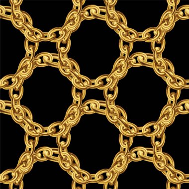 Dikişsiz desen kumaş tasarımı için altın zincir ile. Barok illüstrasyon. 