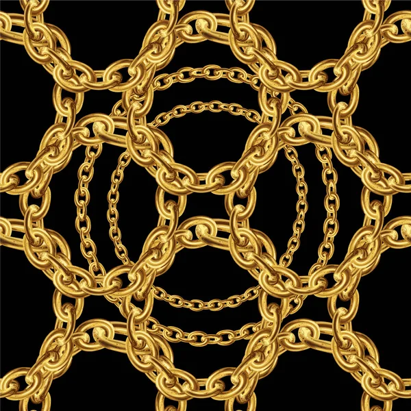 Dikişsiz desen kumaş tasarımı için altın zincir ile. Barok illüstrasyon. 