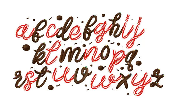 Snoepstok Chocolade Alfabet Geïsoleerd Witte Achtergrond Kerstmis Nieuwjaar Concept Vectorillustratie — Stockvector