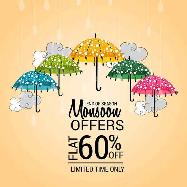 Illustration Vectorielle Une Bannière Vente Créative Pour Mousson Avec Parapluie — Image vectorielle